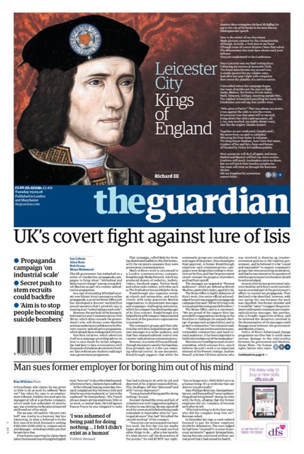 A capa do jornal The Guardian