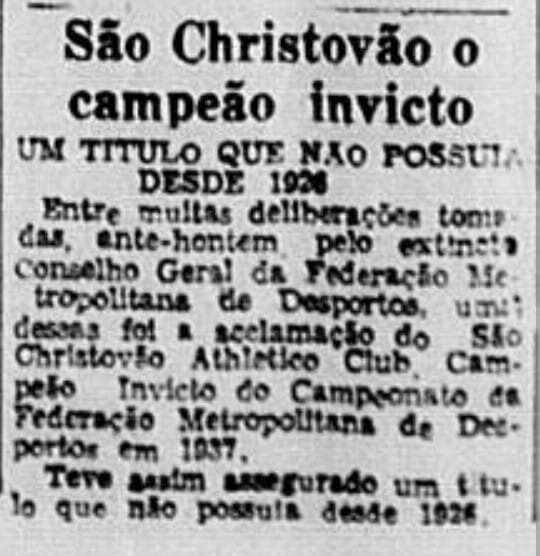 Prova da homologação do título carioca do São Cristóvão pela FMD