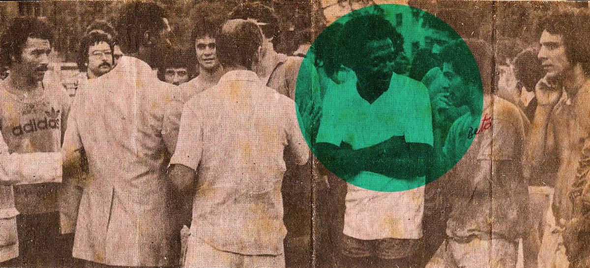  Na posse de Didi (de costas, de terno), como treinador da Máquina Tricolor, em 75, onde Zé Roberto fala no ouvido de PC: “chegou um aqui mais elegante que você!” 